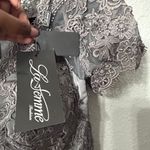 La Femme NEW  Chiffon Lace Rhinstone SS Sweetheart V-Neckline Gown Silver Size 6 Photo 7