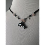 Vintage Dolphin pendant charm hematite beaded metallic necklace Silver Photo 2