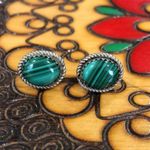 Sterling Silver TAXCO Malachite  950 Stud Earrings Photo 4