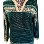 Vintage Green & Cream Acrylic Sweater V Neck Wide Sleeves Size L Fits Like M Size M Photo 0