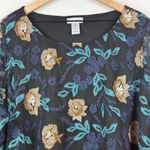 Catherines Top Womens 2X Black Multi Embroidered Floral Sheer 3/4 Sleeve Blouse Photo 1
