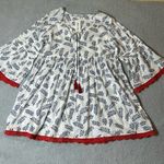 White Waves Top Women Small Medium Oversized Lace Trim Split V Neck Tie Up NEW Photo 0