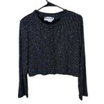 Ronni Nicole  by Ouida Black Metallic Shimmer Button Up Cropped Cardigan 10P Photo 0