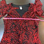 MSK Y2K Red Black Animal Print Blouse Large Ruffle Sheer Flutter Sleeve USA READ Photo 4