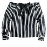 J.Crew NWT ~  Off The Shoulders Black & White Striped Blouse ~ Women's Size XXS Photo 3