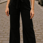 Sweewe Paris Black Corduroy Pants Women’s M Wide Leg Tie Waist Soft Retro Y2K Size M Photo 0