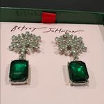 Betsey Johnson | Crystal Snowflake Earrings w/ Emerald Green Gem Photo 3