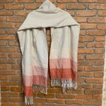 Loft ‎ Blanket Scarf Fringe Trim Chevron Pattern Soft Acrylic Cream Pink Cozy Photo 2