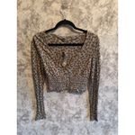 Urban Outfitters Women's Smocked Floral Crop Top Blue Brown Long Sleeve M NWT Photo 1