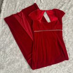 Vintage 90s Sz 4 Red Velvet Rhinestone Empire Waist Cap Sleeve Maxi Dress Gown Photo 1