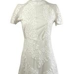 Glamorous White Lace Mock Neck Short Sleeve Sheer Mini A-Line Dress Size M Photo 0