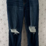 Hollister  Curvy Ultra-High Rise Dad Jean Dark Blue Distressed Photo 0