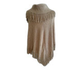 Francesca's | Iris Cowl Neck Knit Fringe Poncho in Beige One Size Photo 4