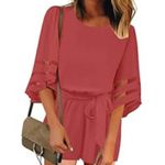 None Women Casual Short Sleeves Self-Tie Belted Short Romper Jumpsuits Size Large Photo 1