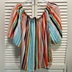 Mossimo Striped Elastic‎ Boat Neck Wide Flutter Short Sleeve Size L Off Shoulder Red Size L Photo 5