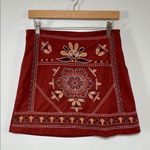 Miami Boho Embroidered Rust Red Faux Suede Mini Skirt Size M Photo 0