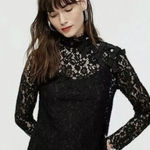 J.Crew  Mockneck Floral Lace Eyelash Hem Bow Accent Top Black Sz 8 Photo 0