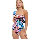 New! Profile by Gottex Color Rush Black Ruffle One Shoulder One Piece Swimsuit Size 16 Photo 0