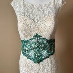 Vienna Prom  | Cream Green Beaded Open Back Gown Sz 12 Photo 3