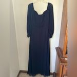 Dessy off the shoulder midnight navy puff sleeve maxi dress size 14 Blue Photo 10