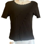 Urban Revivo Black Ribbed Ruffle Detail Cropped Top Baby Tee Sz 8 Y2K Whimsigoth Black Photo 0