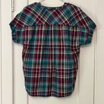 Soft Surroundings  plaid henley top rainbow multicolor 100% cotton medium petite Photo 3