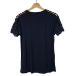 Charming Charlie  Navy Blue Lace Shoulder Short Sleeve Blouse S Photo 1