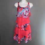 Robbie Bee  Women’s Layered Pink Red Blue Floral Dress Size Medium 8 Photo 3