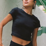 Princess Polly  Black Ribbed Classic Cropped Tee Photo 0