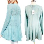 Free People Coffee in the Morning Tunic Blue Astral Sea Knit Lace Sweater Small Photo 4