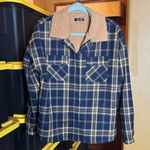 Doe & Rae NWOT  Navy & Yellow Plaid Jacket with Beige Sherpa Collar Size XL Photo 0