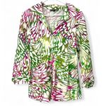 Lafayette 148 -16 Art Watercolor Full Zip 3/4 Sleeve Stretch Top Jacket Blouse Photo 0