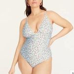 J.Crew NWT Blue Floral Plunge One-Piece Swim Bathing Suit Women's Size 24 Photo 0