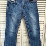 BLACK Med Wash‎ Bootcut Flex Denim Jeans Pocket Stitching Embroidered Size 28x30 Blue Photo 0