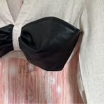 Micas Color Block Faux Leather Linen Ruched Long-Sleeve Shirt Photo 5