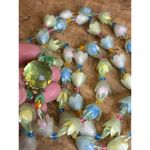 Vintage West Germany Pastel Glass Tulip Flower Beaded Necklace With Green Crysta Size 18 Photo 7