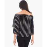 Chico's Womens Black & White Striped Off The Shoulder Ruffle Sleeve Top Sz 0 (S) Photo 2