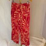 Tahari  Linen Blend Womens Red Tropical‎ Print Wide Leg Pants size Small vacation Photo 1