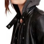 Free People  We The Free Black Hooded Faux Leather Jacket Photo 4