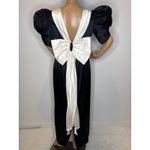American Vintage 1980s Black Satin Evening Gown with Ivory Statement Bow unbranded small- medium Photo 8