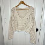 Francesca's Audrey Parks X Francesca’s Beige Elianna Crochet Lace Up Cropped Sweater Photo 1