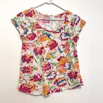Gap Easy Tee White Pink Multi Floral Scoop Neck Short Sleeve 100% Cotton T-Shirt Photo 0