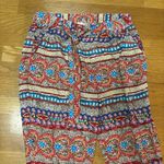 Batik Boho Chic Coastal Resortwear Vacation Tie Waist Pleated Pockets Pants L Red Size L Photo 1