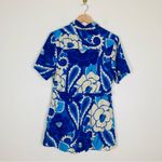 Farm Rio  linen blend blue and natural white cream colored short sleeve romper. S Photo 4