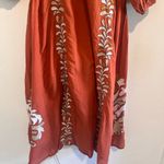 Anthropologie  Boho Embroidered Rust Midi Dress | Puff Sleeve Ethnic Folk Style M Photo 4