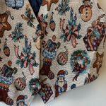 Vintage Christmas Multicolor Tapestry Vest Size L Photo 1