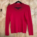 Dress Barn  Red Pullover Black Beaded Holiday Sweater Sz M Petite Photo 0