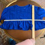 Pilcro Anthropologie  babydoll textured top cropped long sleeve royal blue sz MP Photo 5