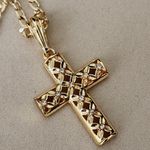 Beautiful Gold Cross Pendant with 22" Gold Cuban Link Chain Set Photo 2
