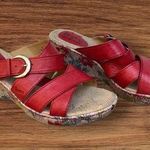 b.o.c. Red Leather Wedge Floral Cork Sandals. Sz. 8 Photo 0